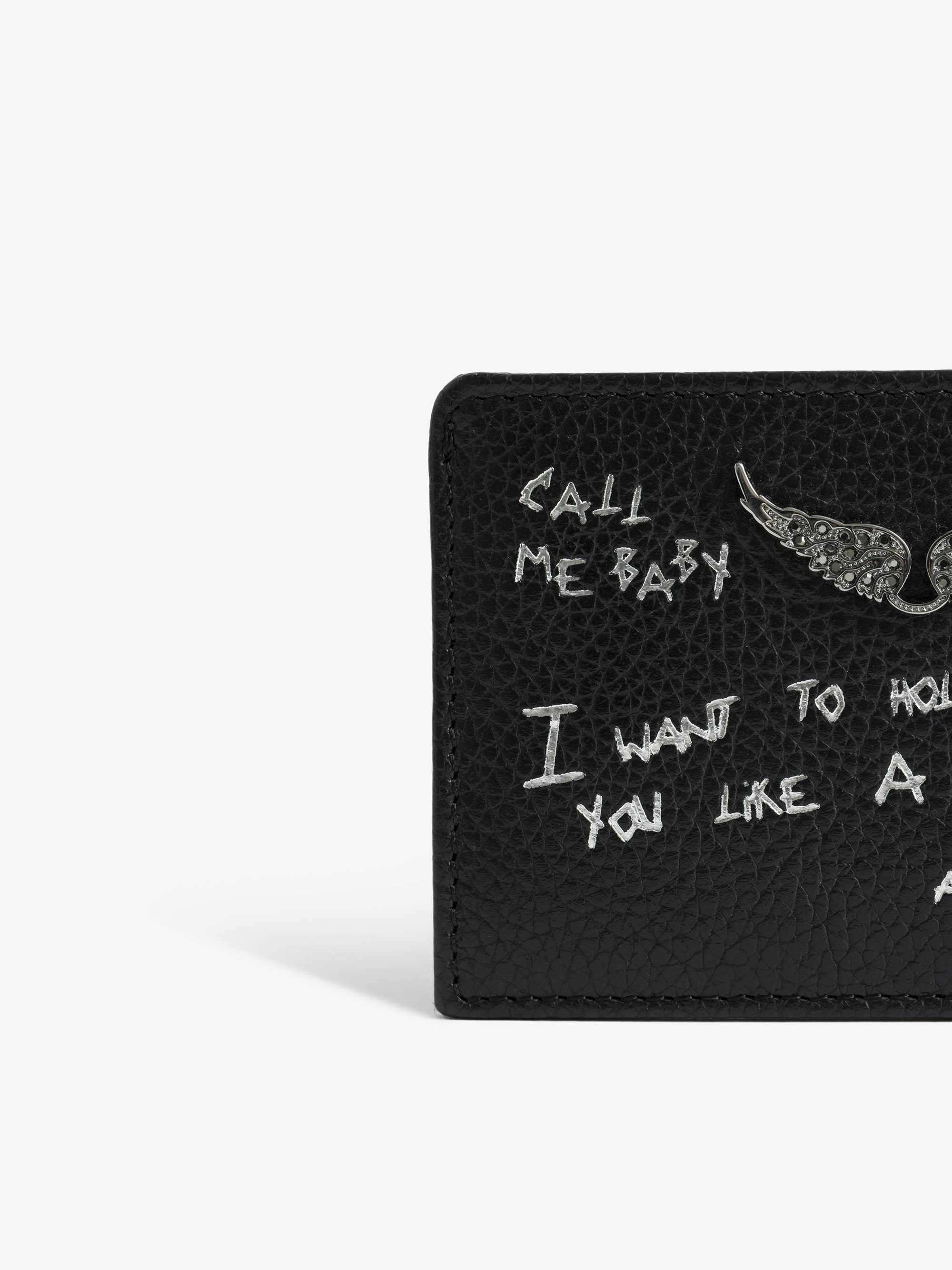 ZV Pass Graffiti Card Holder - Card holder in grained leather adorned with rhinestone wings. Graffiti print.